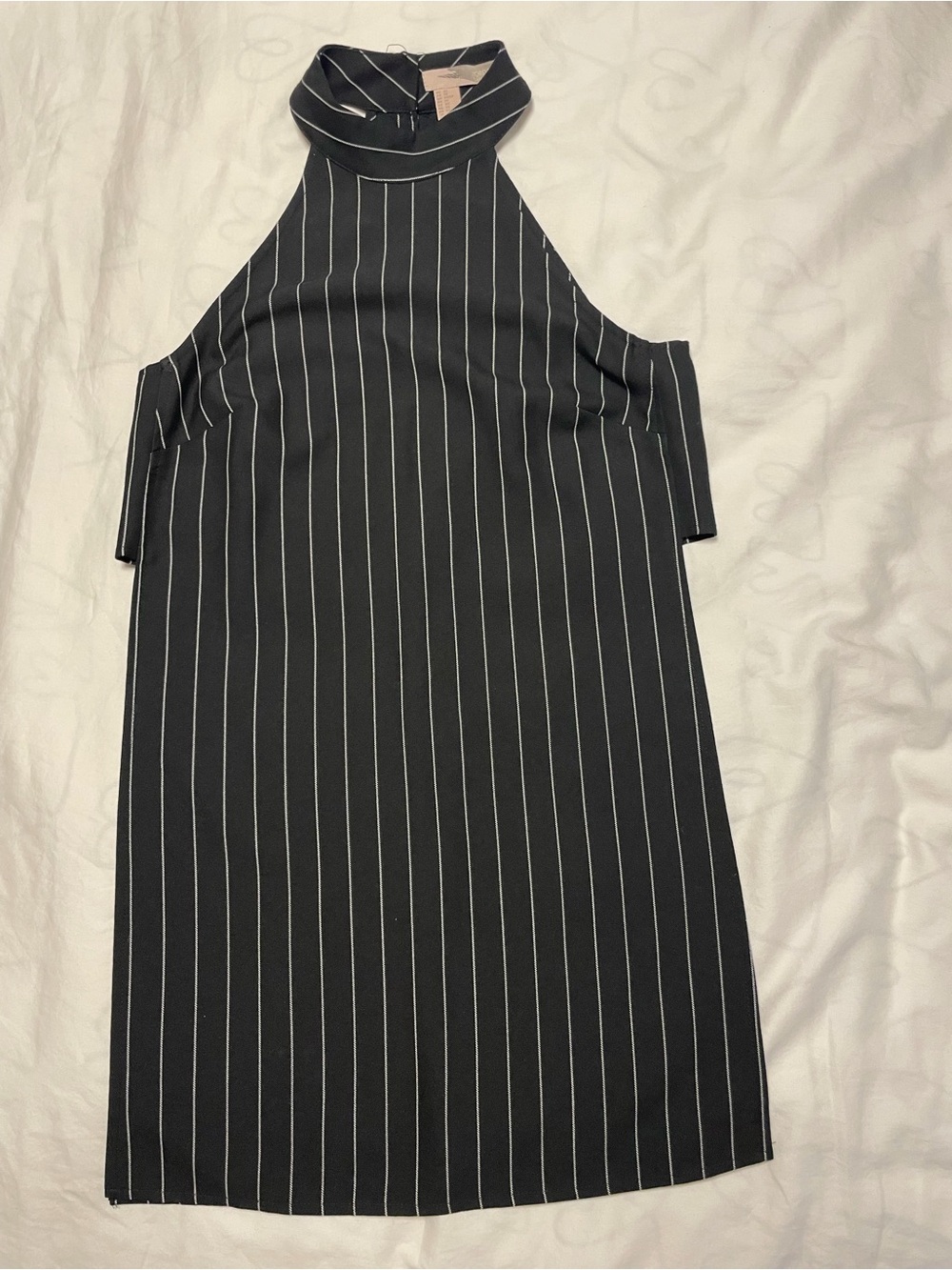 Forever 21 Black Pinstripe Cold-Shoulder Midi Dress